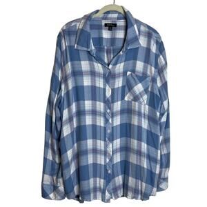 Well Worn Womens Flannel Shirt Size XL Light Blue Plaid Button Up Super Soft